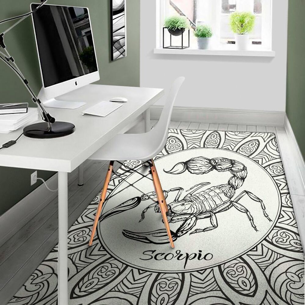 white and black scorpio sign print area rug floor decor 5336