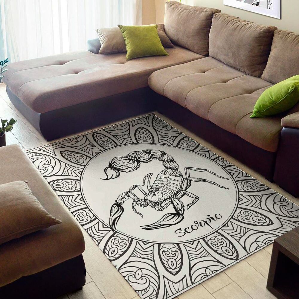 white and black scorpio sign print area rug floor decor 8740