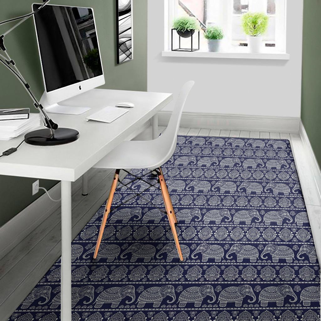 white and blue indian elephant print area rug floor decor 6368