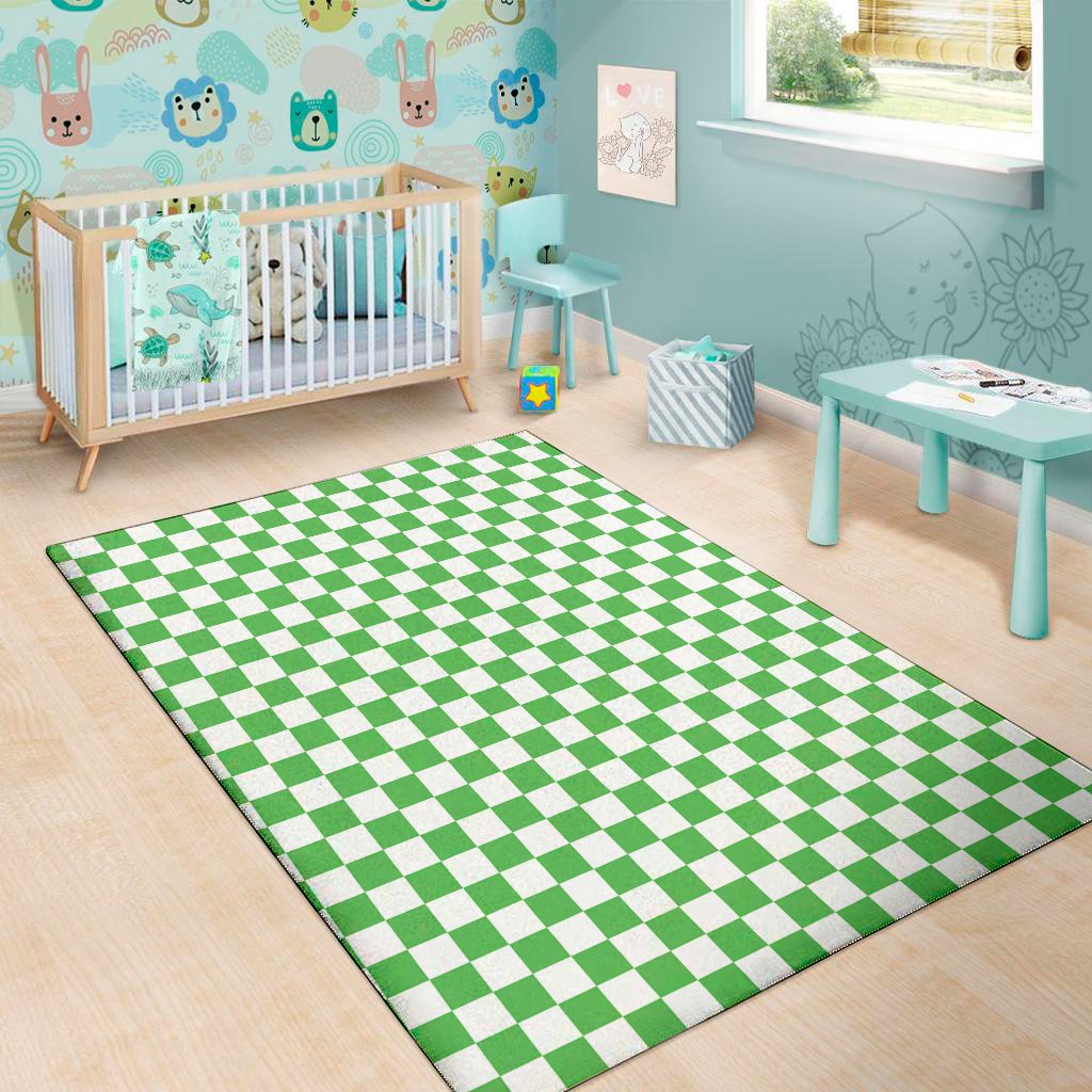 white and green checkered print area rug floor decor 2885