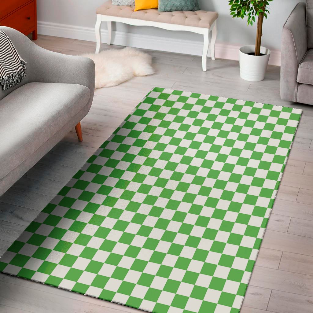 white and green checkered print area rug floor decor 3090