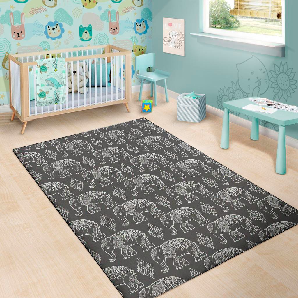 white and grey indian elephant print area rug floor decor 7137