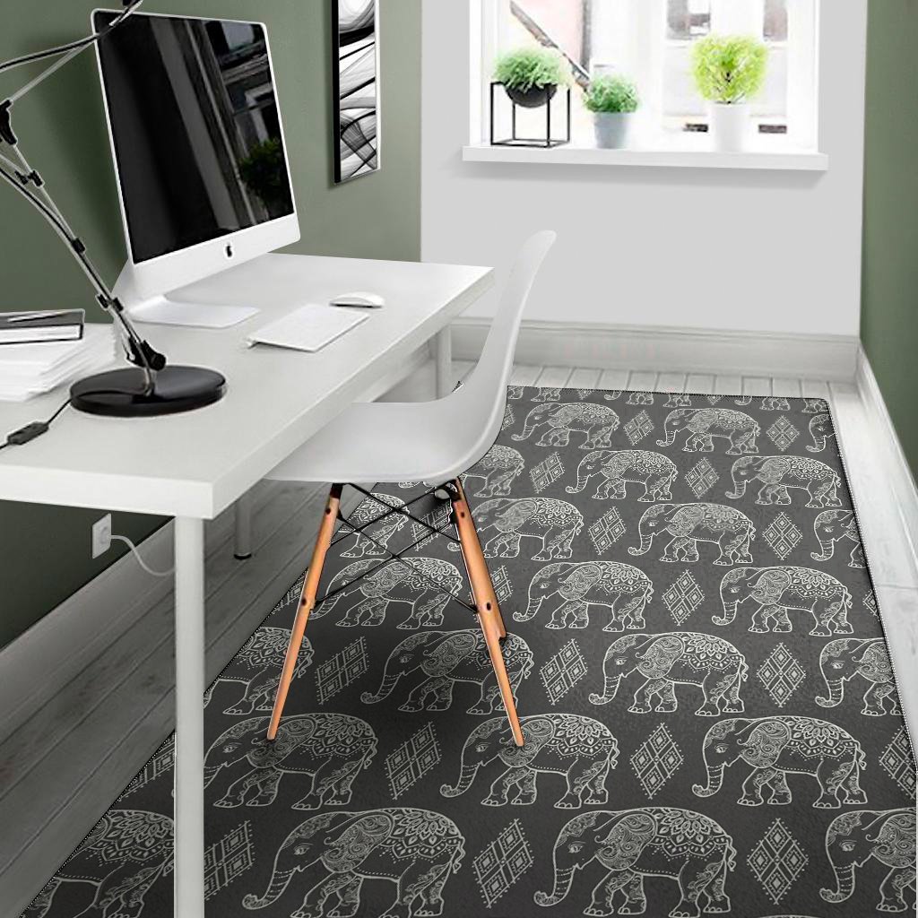white and grey indian elephant print area rug floor decor 8980