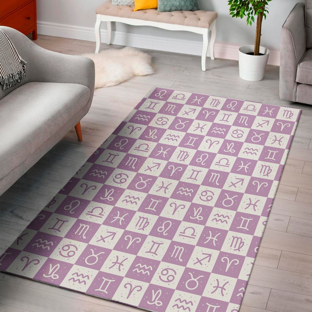 White And Purple Zodiac Signs Print Area Rug Floor Decor white and purple zodiac signs print area rug floor decor 8692
