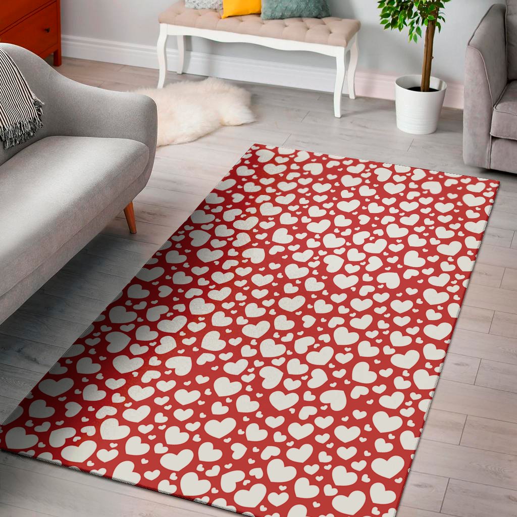 white and red heart pattern print area rug floor decor 4926