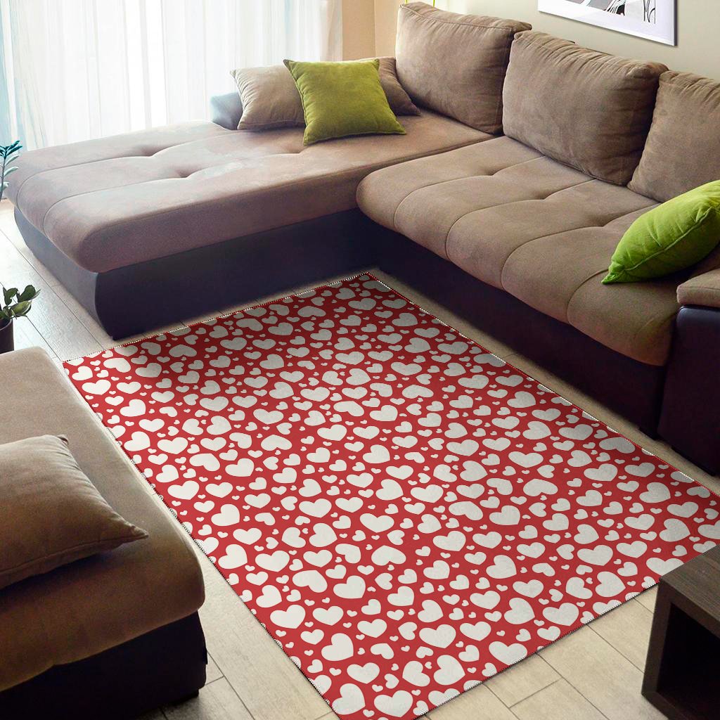white and red heart pattern print area rug floor decor 5404