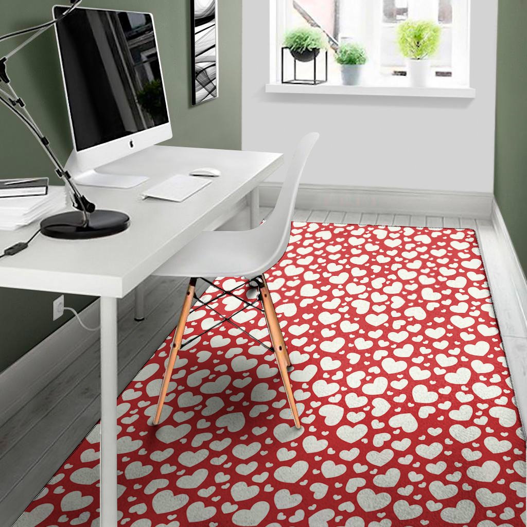 white and red heart pattern print area rug floor decor 5714