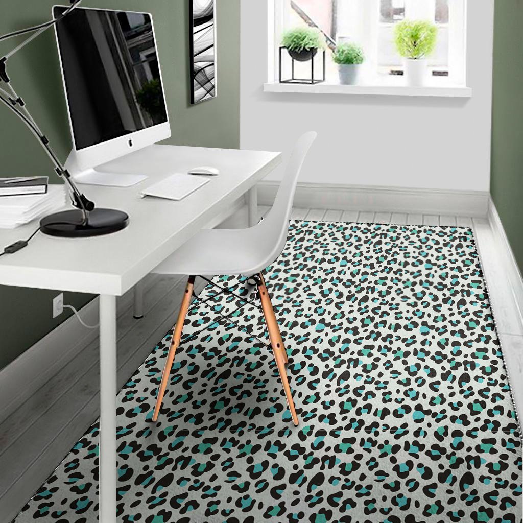 White And Teal Leopard Print Area Rug Floor Decor white and teal leopard print area rug floor decor 7765