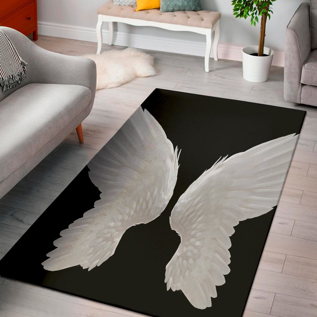 white angel wings print area rug floor decor 3493