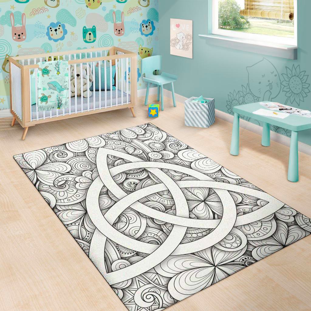white celtic trinity knot symbol print area rug floor decor 1196