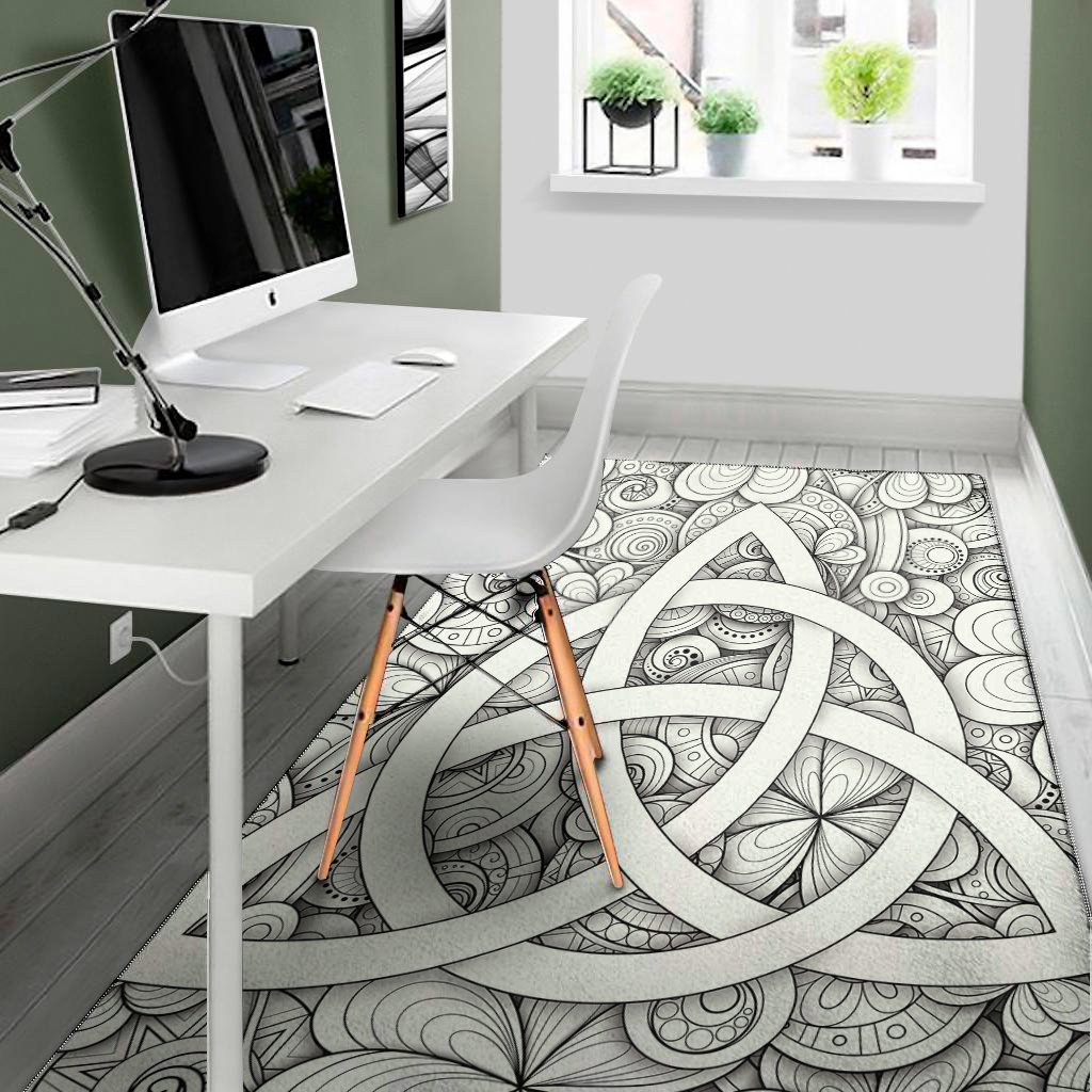 white celtic trinity knot symbol print area rug floor decor 2133