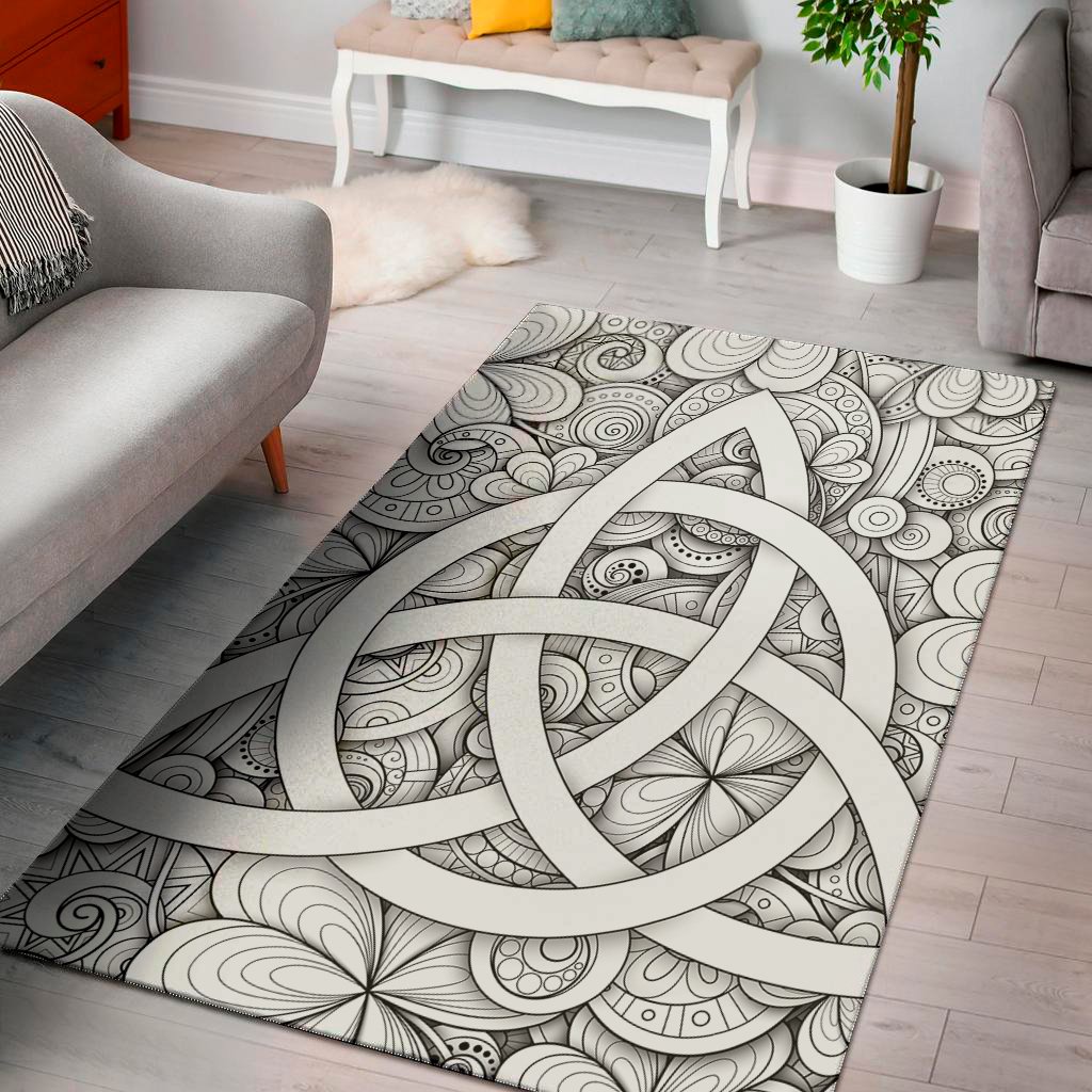 white celtic trinity knot symbol print area rug floor decor 7587