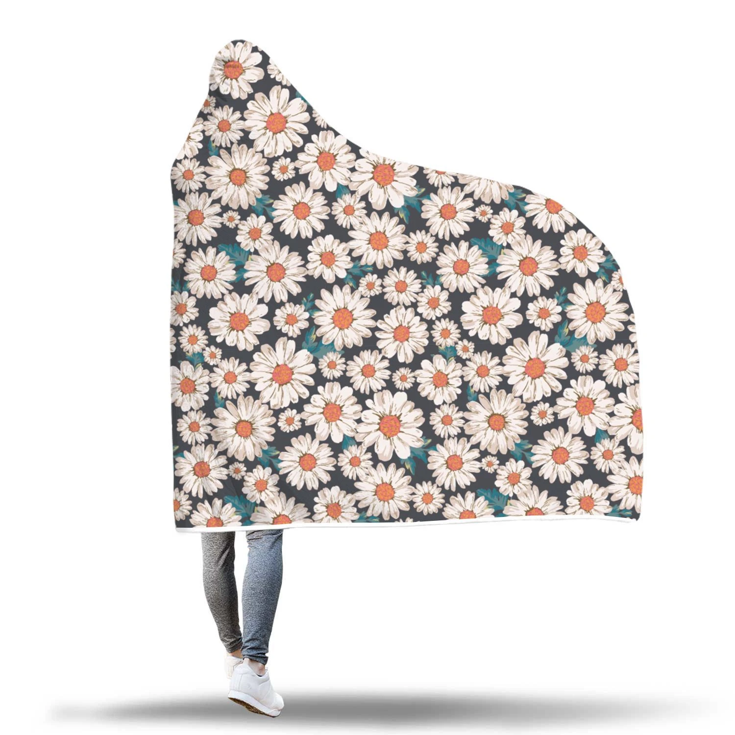 White Cute Daisy Pattern Print Hooded Blanket Cloak Blanket white cute daisy pattern print hooded blanket cloak blanket 8564