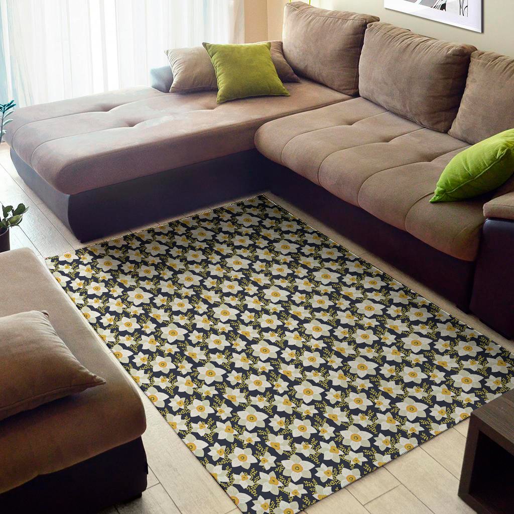 white daffodil flower pattern print area rug floor decor 1764