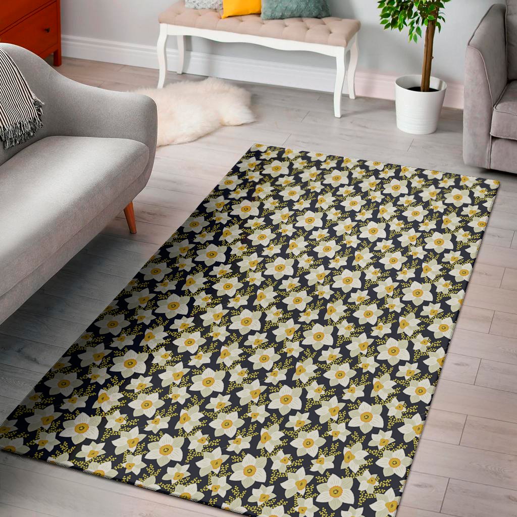 white daffodil flower pattern print area rug floor decor 2780