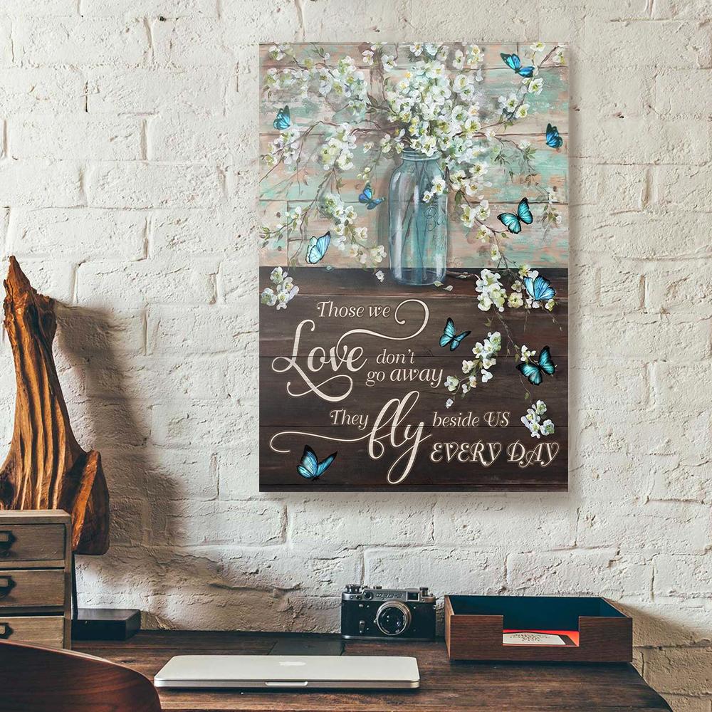 white flowers blue butterfly canvas prints wall art decor 5583
