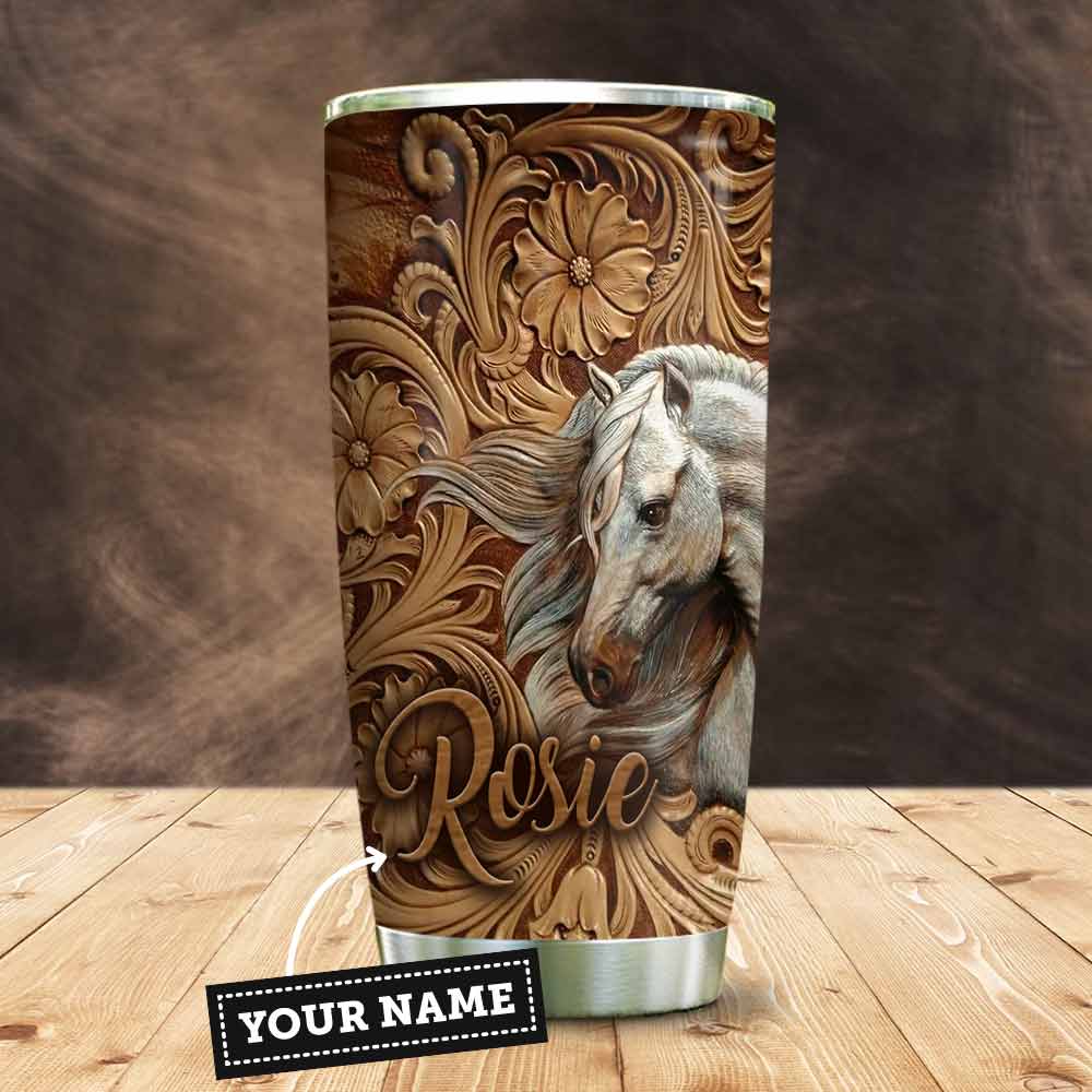 white horse love you to the barn and back wood style personalized stainless steel tumbler 1995