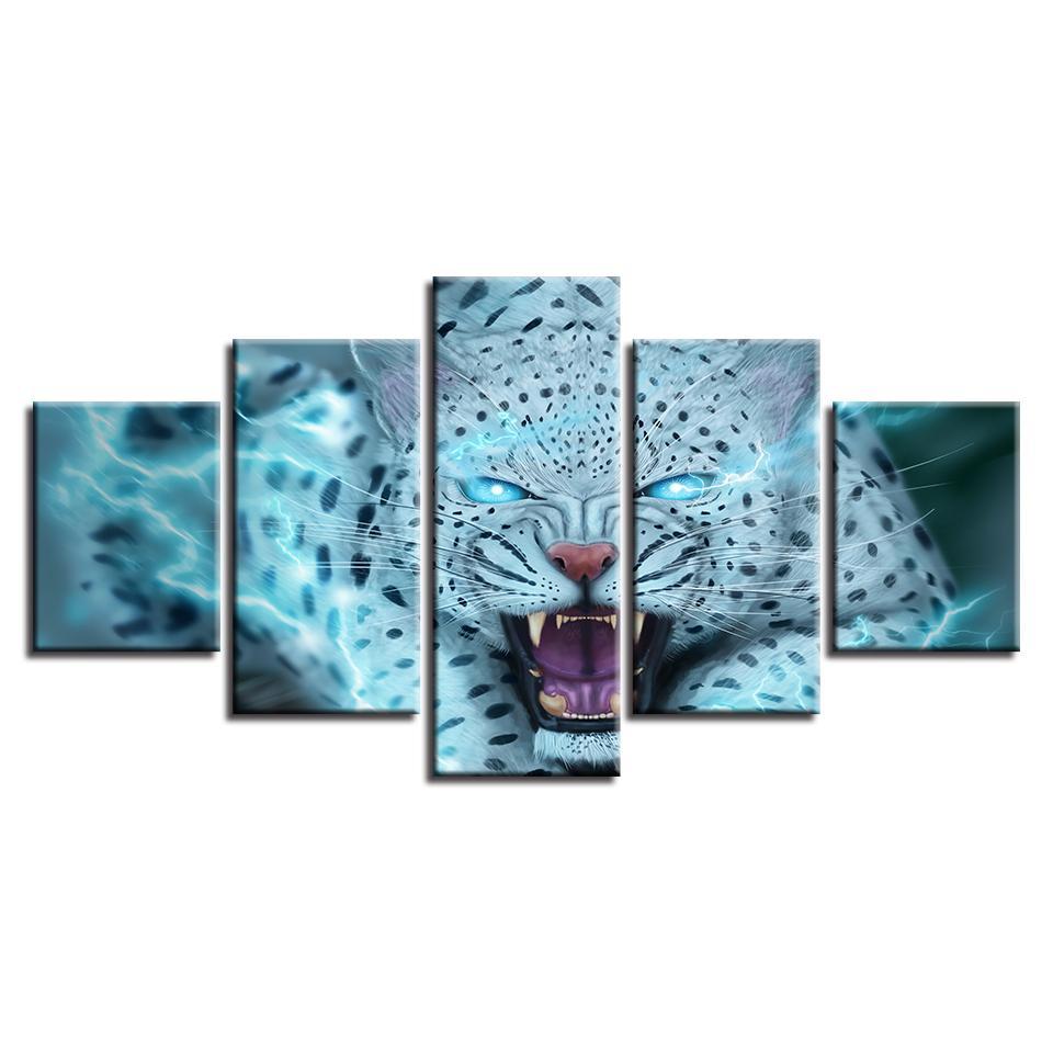 white leopard tiger abstract animal 5 panel canvas art wall decor 1881