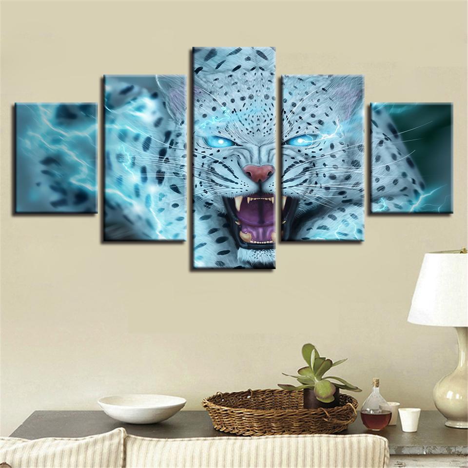 white leopard tiger abstract animal 5 panel canvas art wall decor 2477