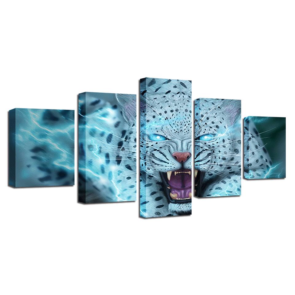 white leopard tiger abstract animal 5 panel canvas art wall decor 3727