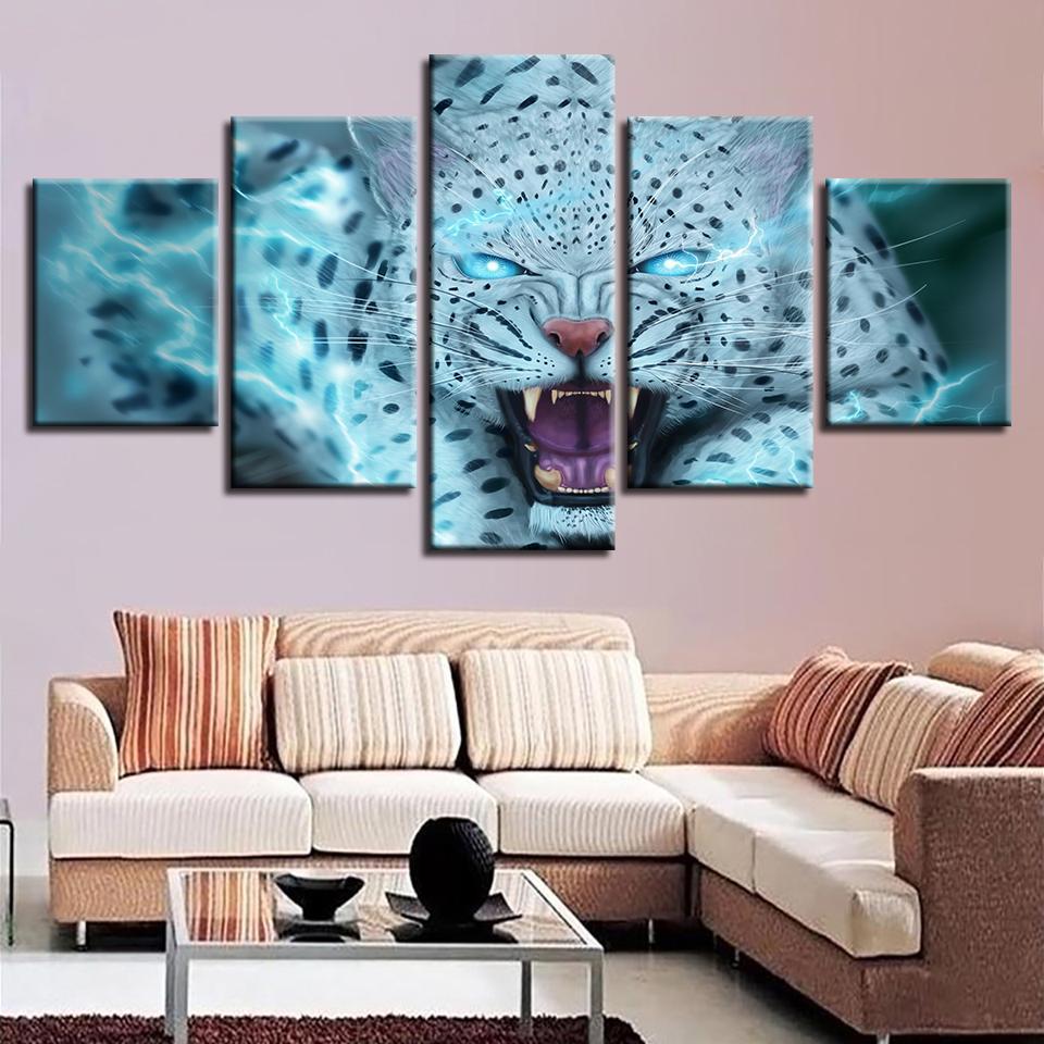 white leopard tiger abstract animal 5 panel canvas art wall decor 8129