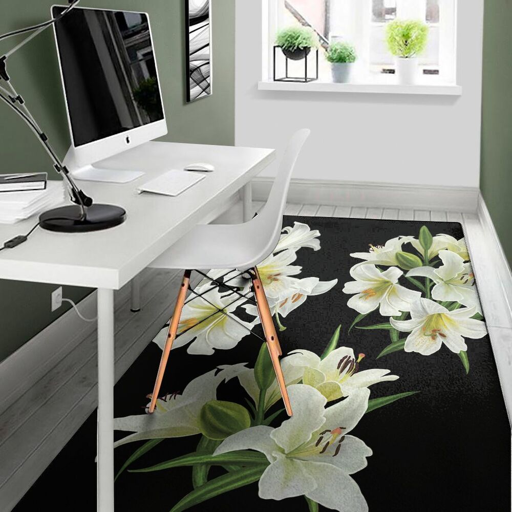 white lily print area rug floor decor 1204