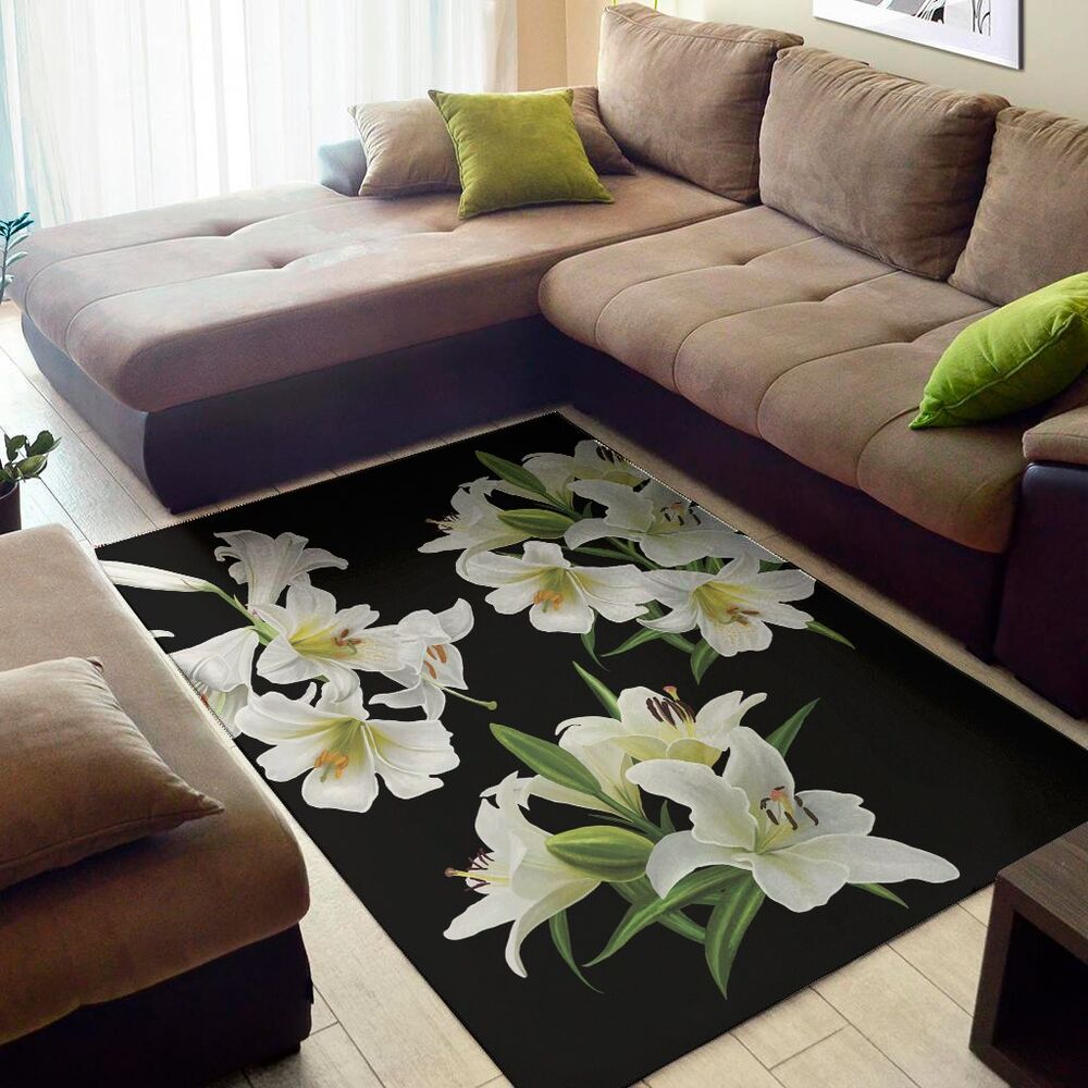 white lily print area rug floor decor 8309