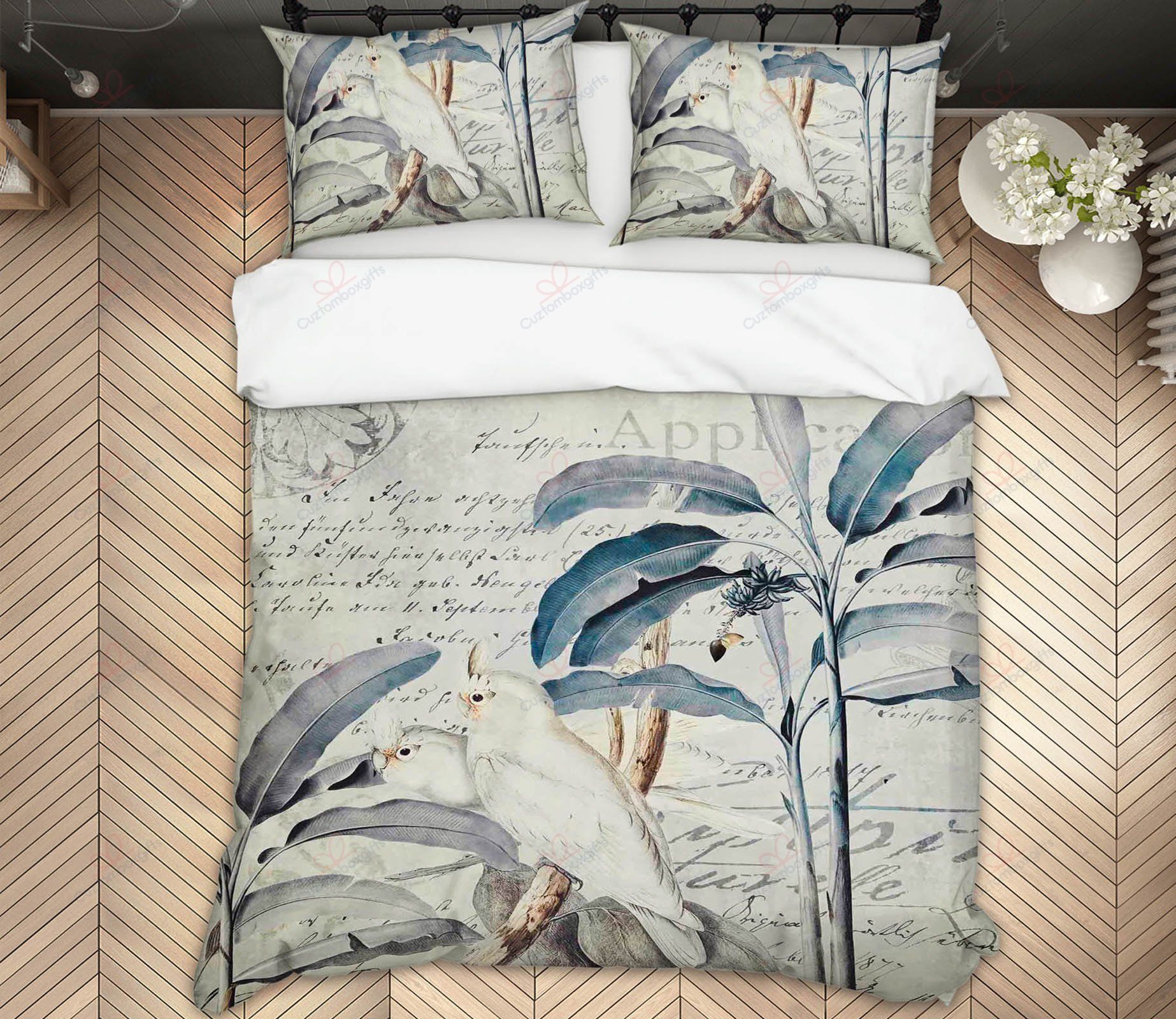 White Parrot Printed Bedding Set Bedroom Decor white parrot printed bedding set bedroom decor 3679