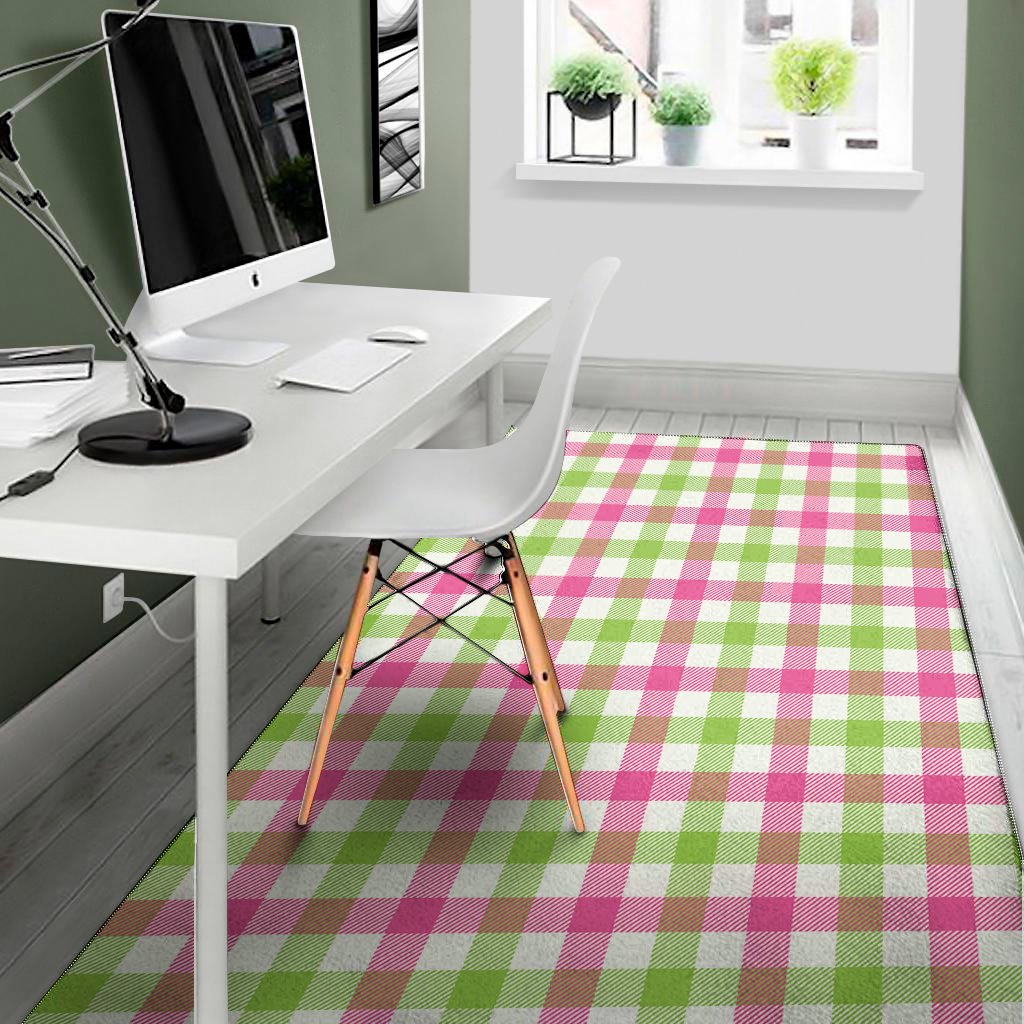 white pink and green buffalo plaid print area rug floor decor 2397