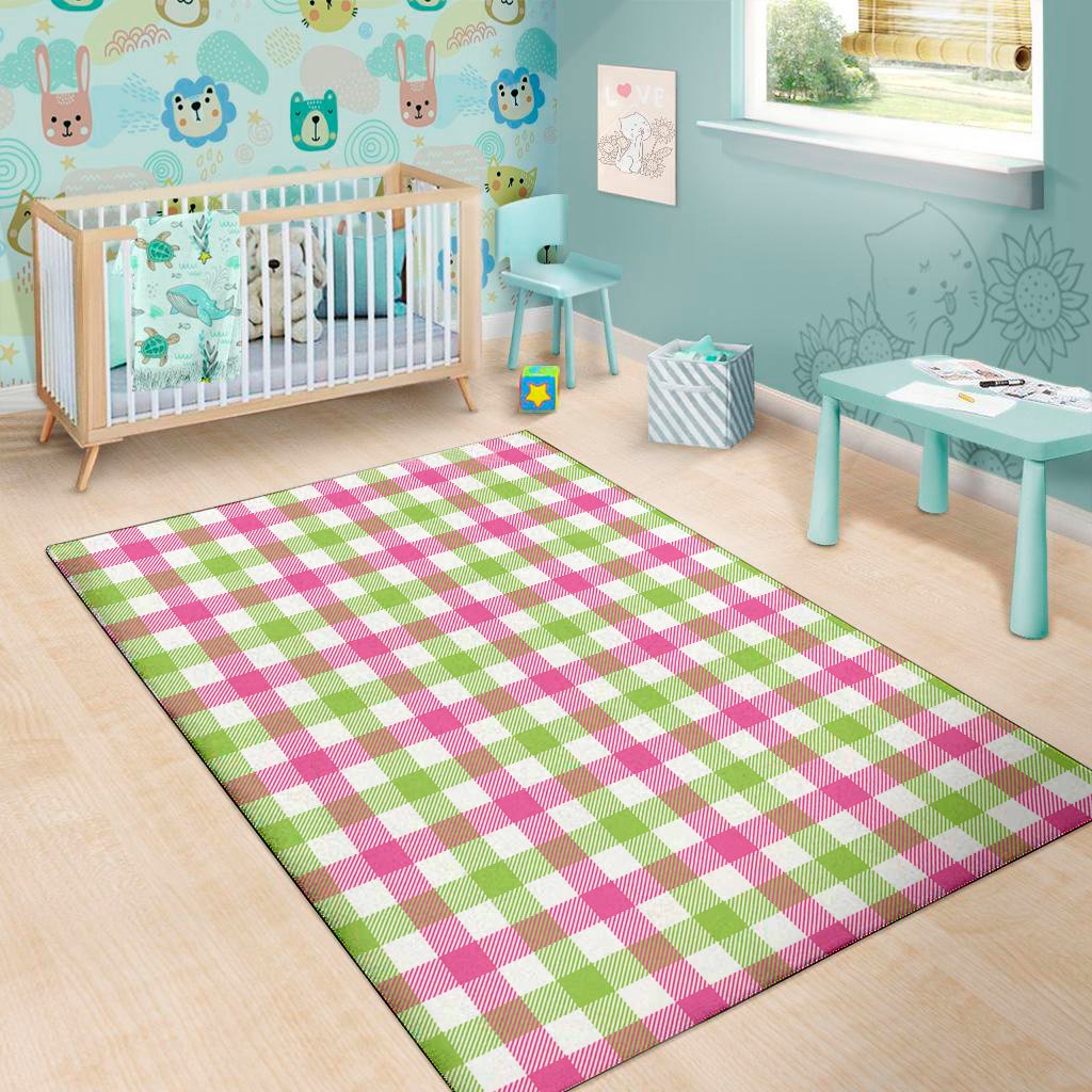 white pink and green buffalo plaid print area rug floor decor 6341