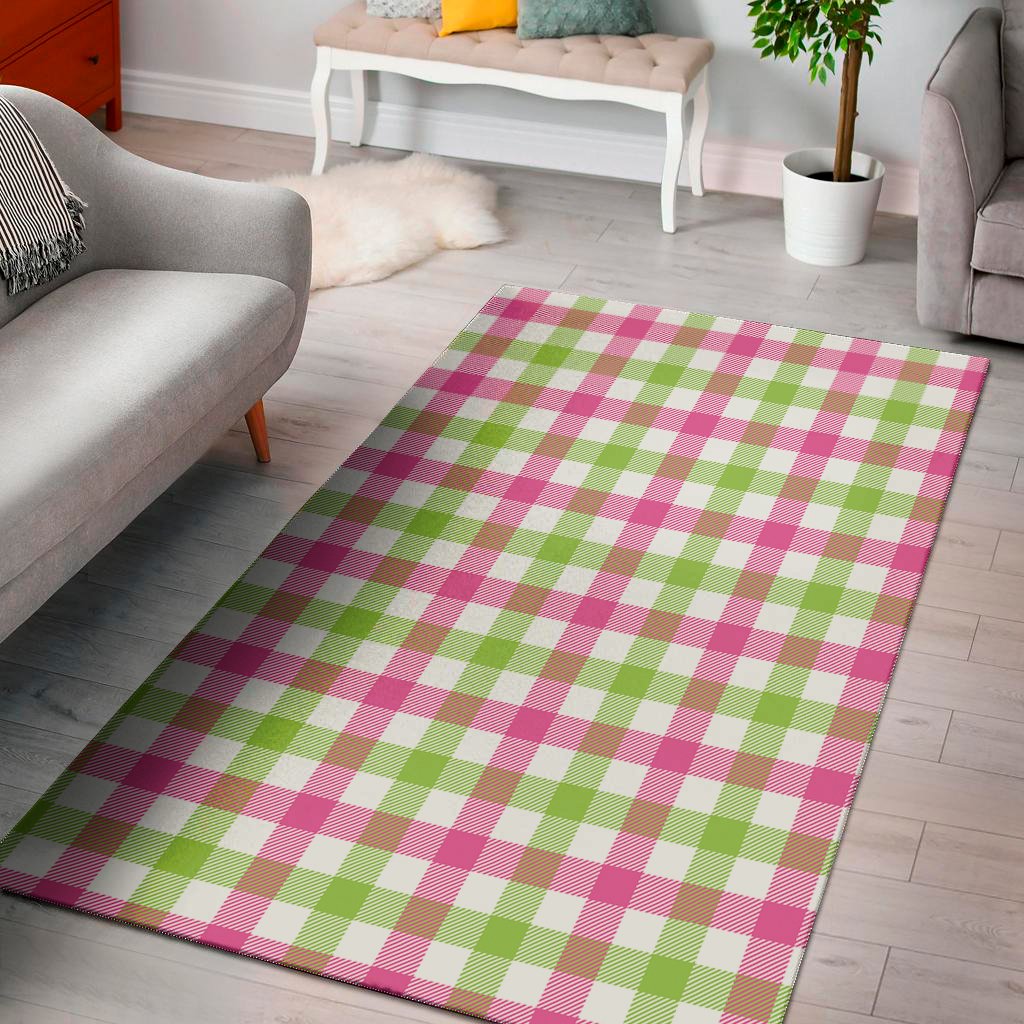 white pink and green buffalo plaid print area rug floor decor 7078