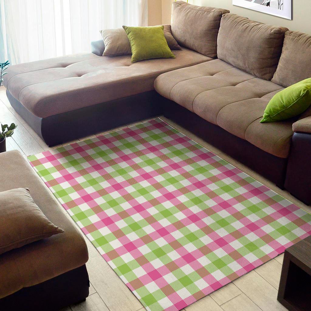 white pink and green buffalo plaid print area rug floor decor 8274