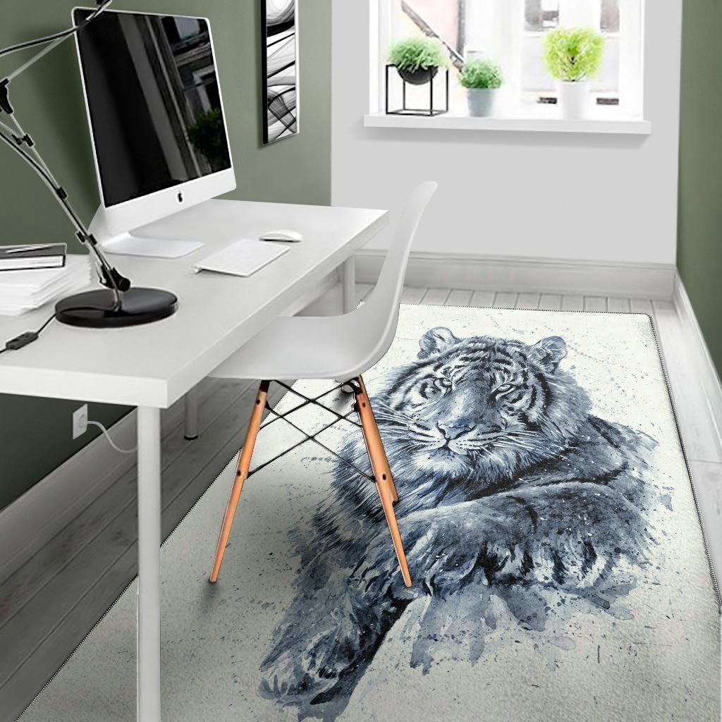 white tiger painting print area rug floor decor 8488