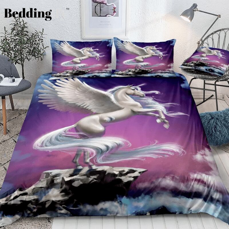 White Unicorn With Wings Duvet Cover Bedding Set white unicorn with wings duvet cover bedding set 3460