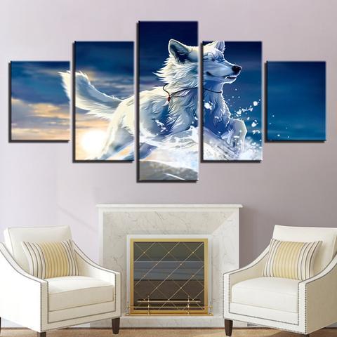 white wolf abstract animal 5 panel canvas art wall decor 1551