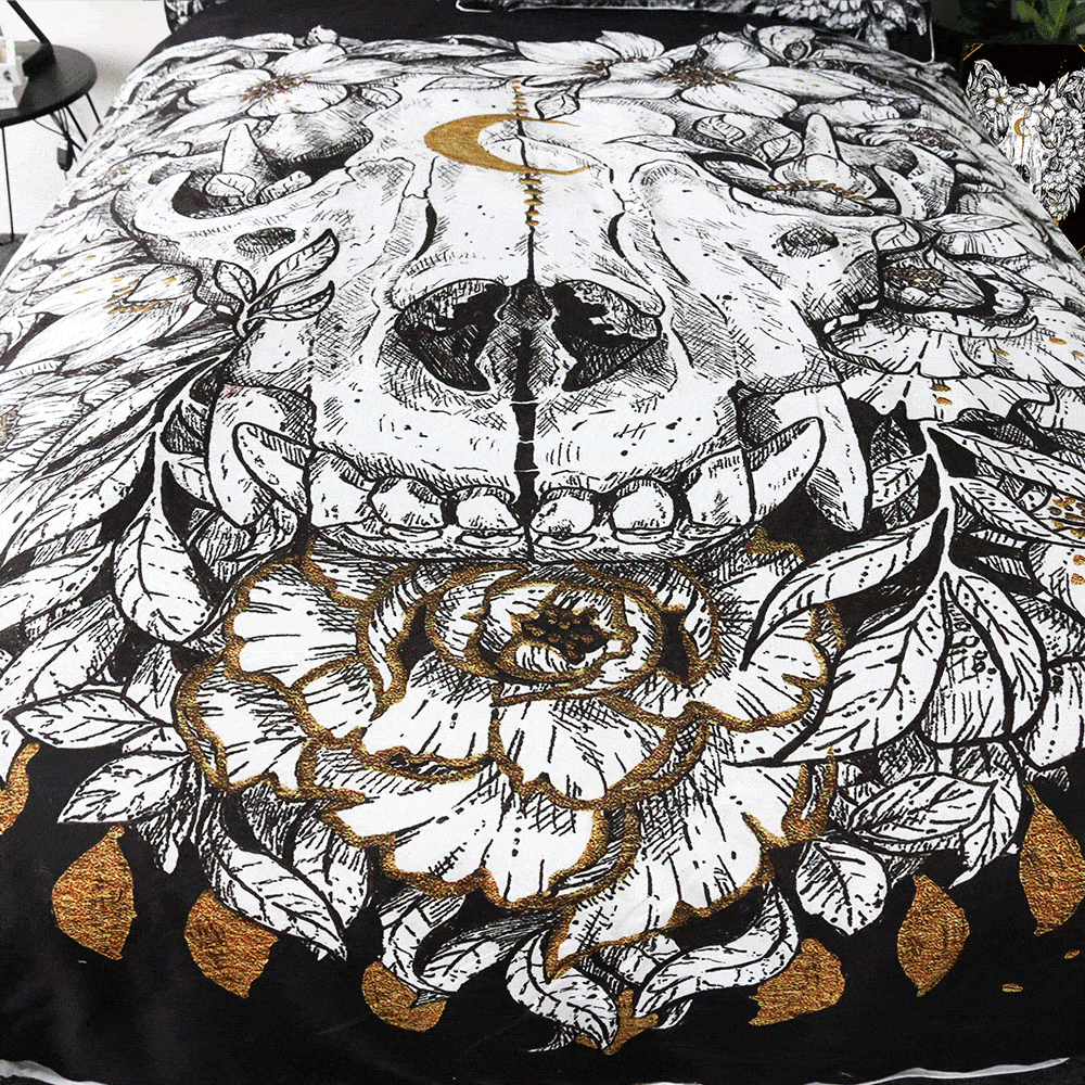 white wolf skull printed bedding set bedroom decor 3089