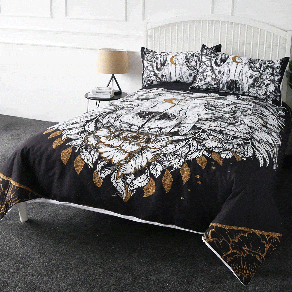 white wolf skull printed bedding set bedroom decor 4752