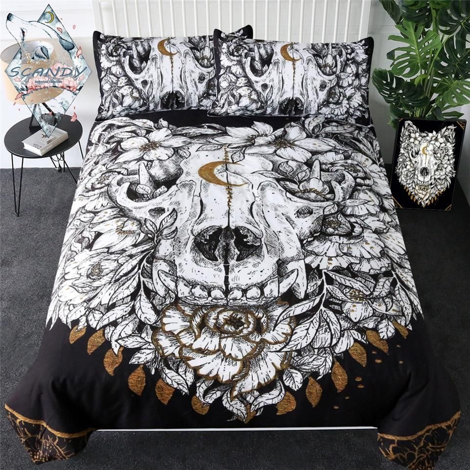 white wolf skull printed bedding set bedroom decor 5132