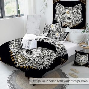 white wolf skull printed bedding set bedroom decor 7184