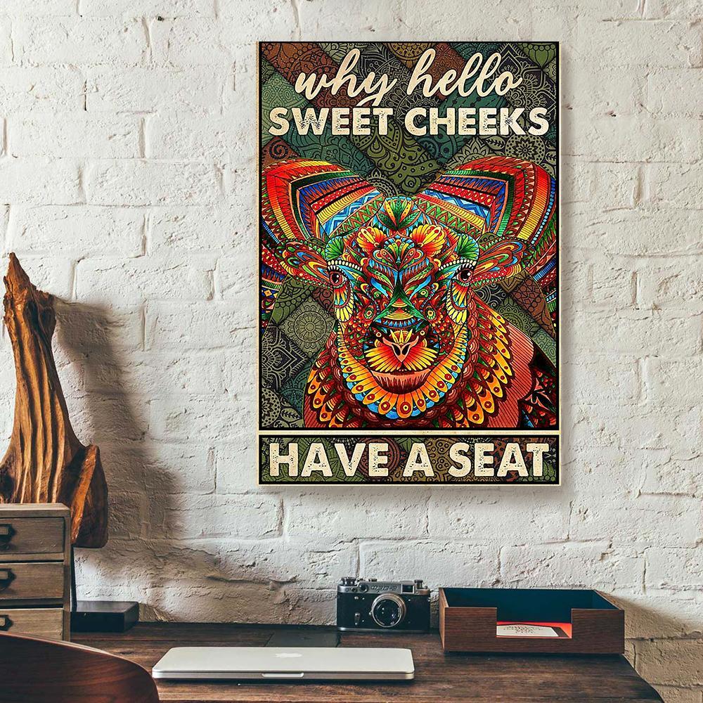 Why Hello Sweet Cheeks Have A Seat Sheep Canvas Prints - Wall Art Decor why hello sweet cheeks have a seat sheep canvas prints wall art decor 1382