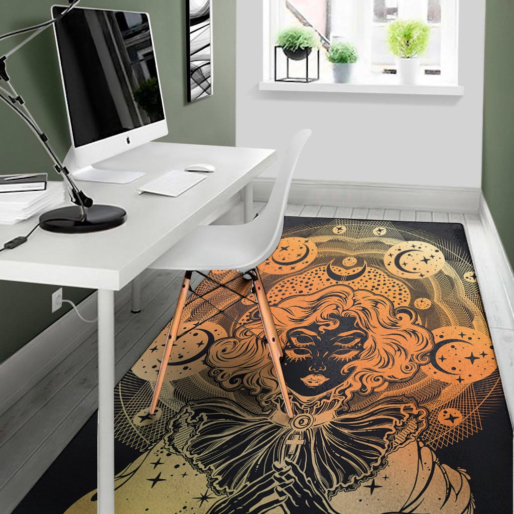 wiccan girl and magical moon print area rug floor decor 2042