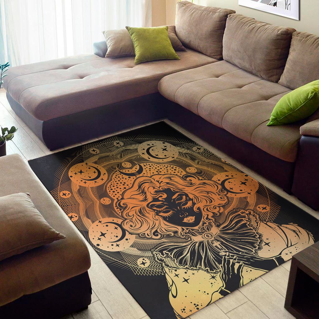 wiccan girl and magical moon print area rug floor decor 2498