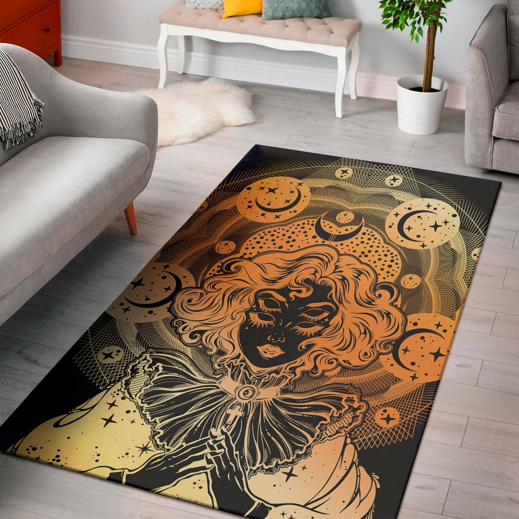 wiccan girl and magical moon print area rug floor decor 3097