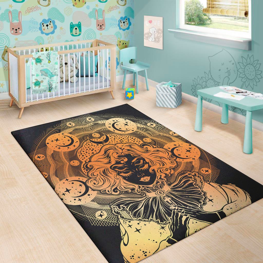 wiccan girl and magical moon print area rug floor decor 5701