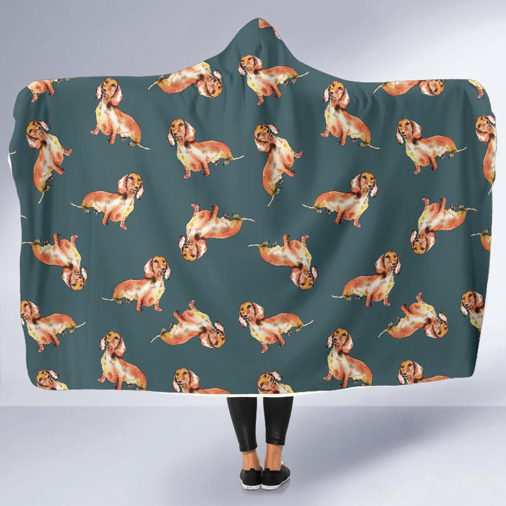 wiener dog dachshund portrait pastel pattern print hooded blanket cloak blanket 3297