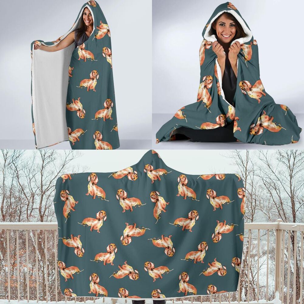 wiener dog dachshund portrait pastel pattern print hooded blanket cloak blanket 3459
