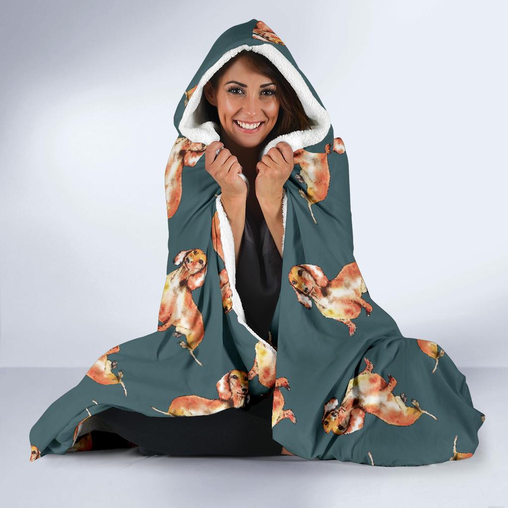 wiener dog dachshund portrait pastel pattern print hooded blanket cloak blanket 7369