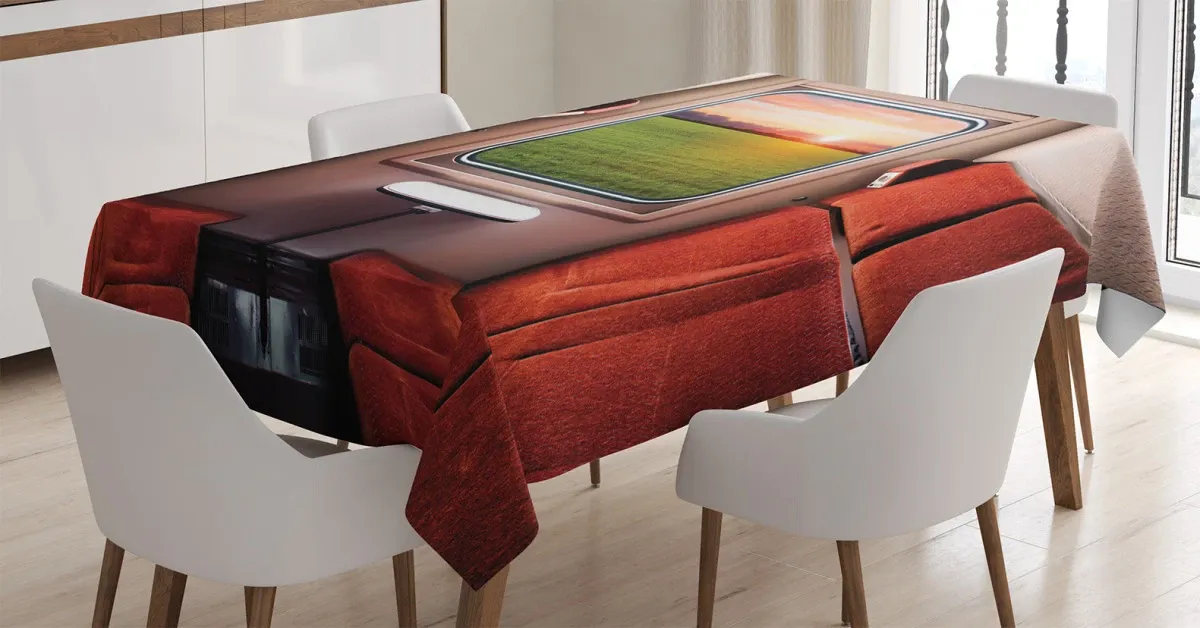 window railroad travel 3d printed tablecloth table decor 1421