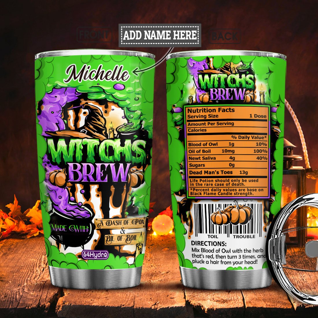witch brew colorful wit personalized stainless steel tumbler 6084