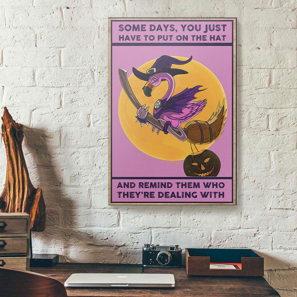 witch flamingo canvas prints wall art decor 5873